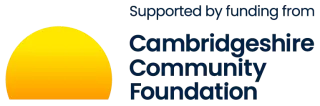 Sunrise icon and text saying 'Supported by funding from Cambridgeshire Community Foundation'